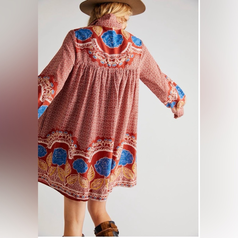 Desigual Rust Red Mini Dress with Blue Floral Border
